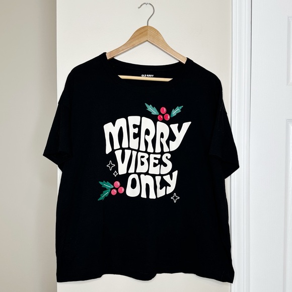 Old Navy “Merry Vibes Only” Holiday Graphic Tee - Picture 2 of 5
